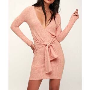 NWT Free People Ginger Heathered Rust Orange Tie-Front Sweater Dress Sz Medium